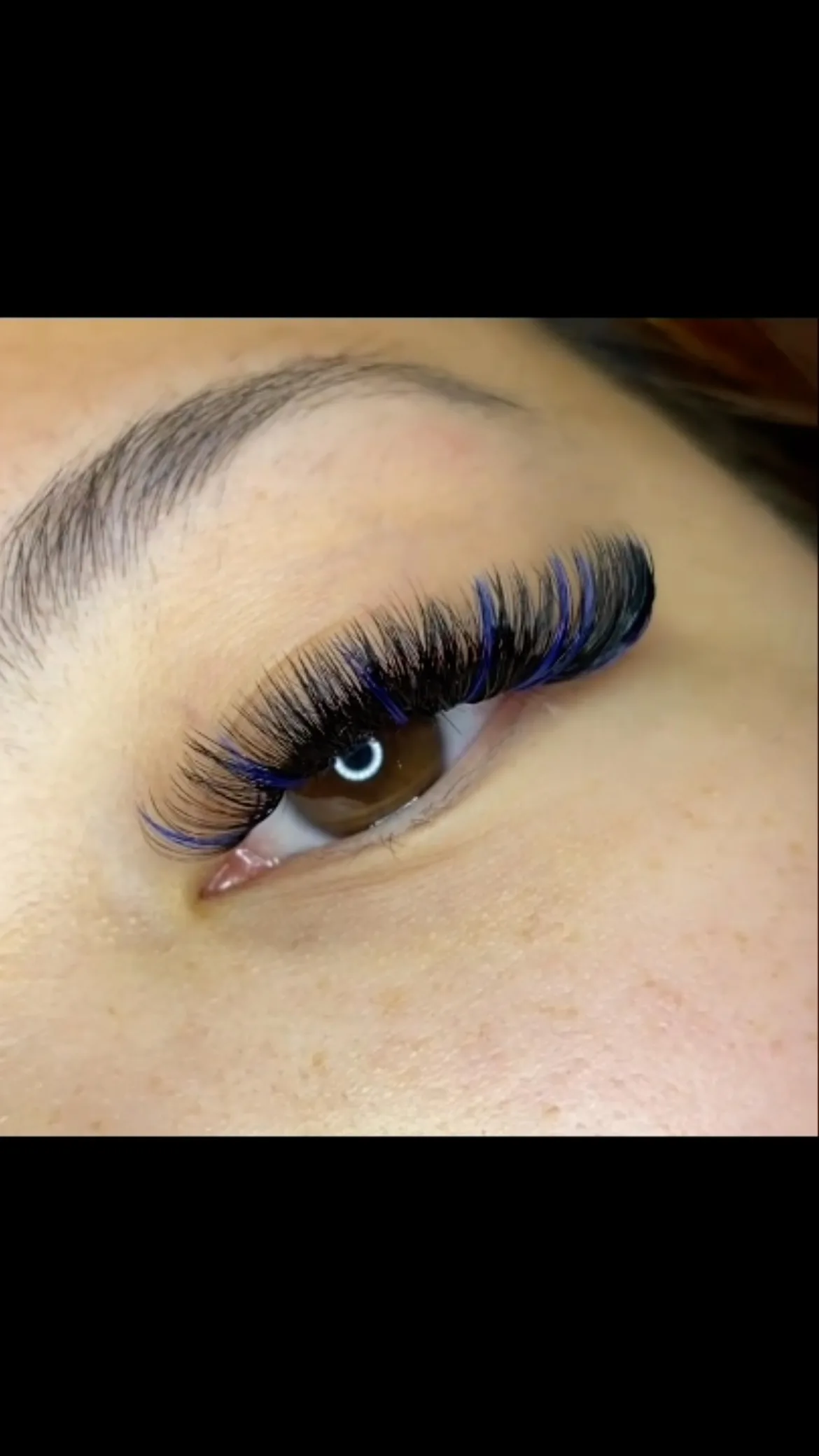 Dramatic volume fan with signature blue-accent coloured lashes